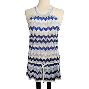 WHITE HOUSE BLACK MARKET Sleeveless Knit Tunic Top BLUE WHITE SILVER size S Chic